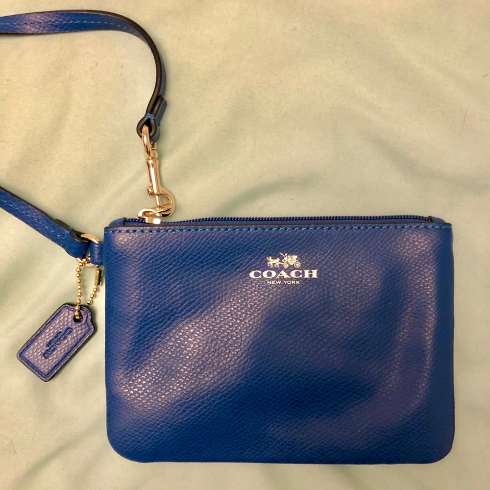 COACH Blue Leather Zip Wristlet Clutch Wallet Case